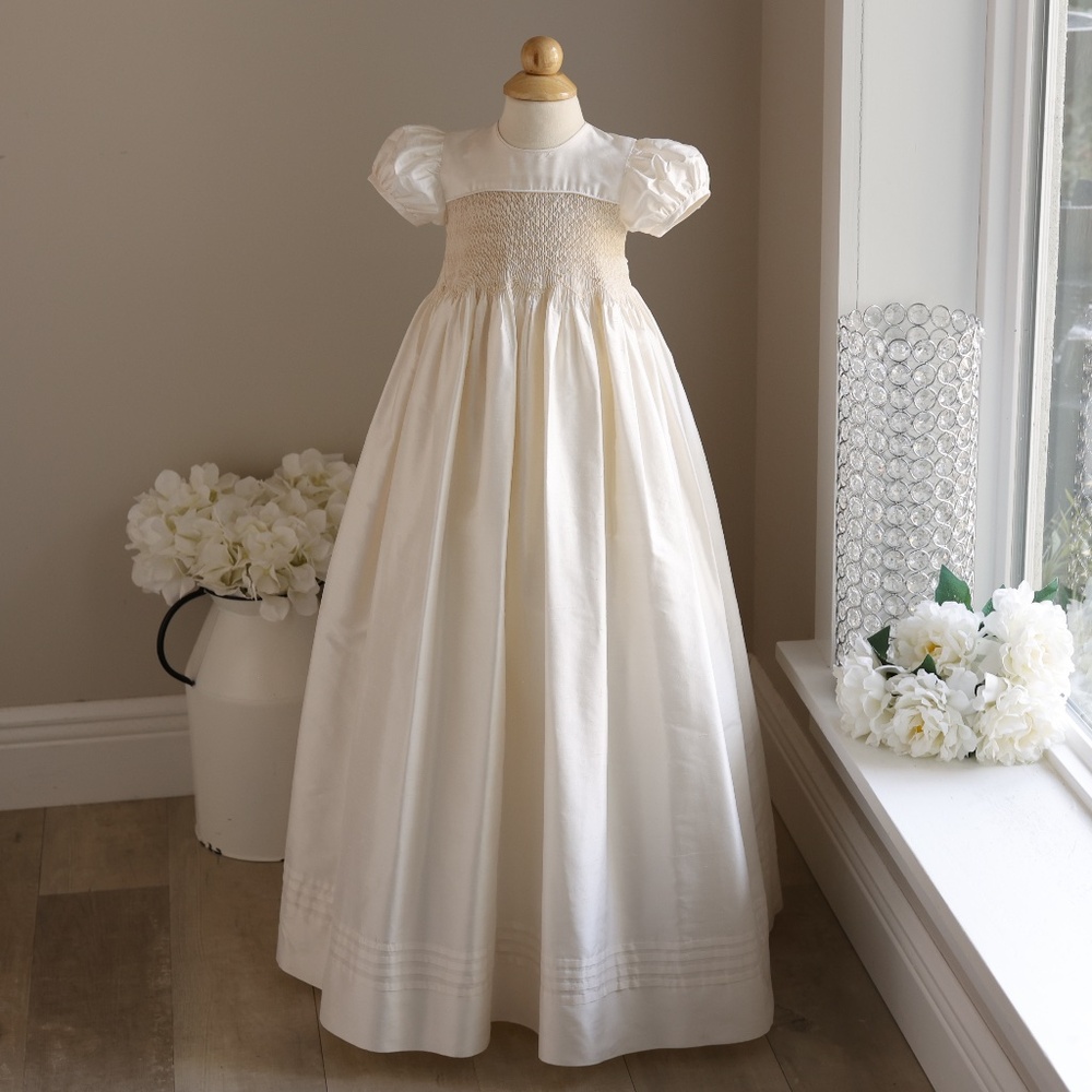 Strasburg Heirloom Smocked Silk Dress Ivory Special Occasion Gown 12 Months
